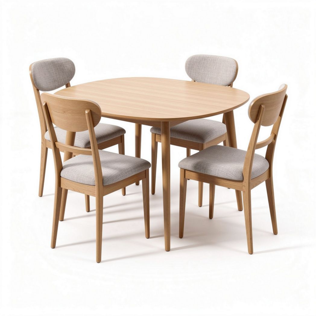 Table ronde en bois avec chaises rembourrées pour salle à manger - 120 x 120 x 75