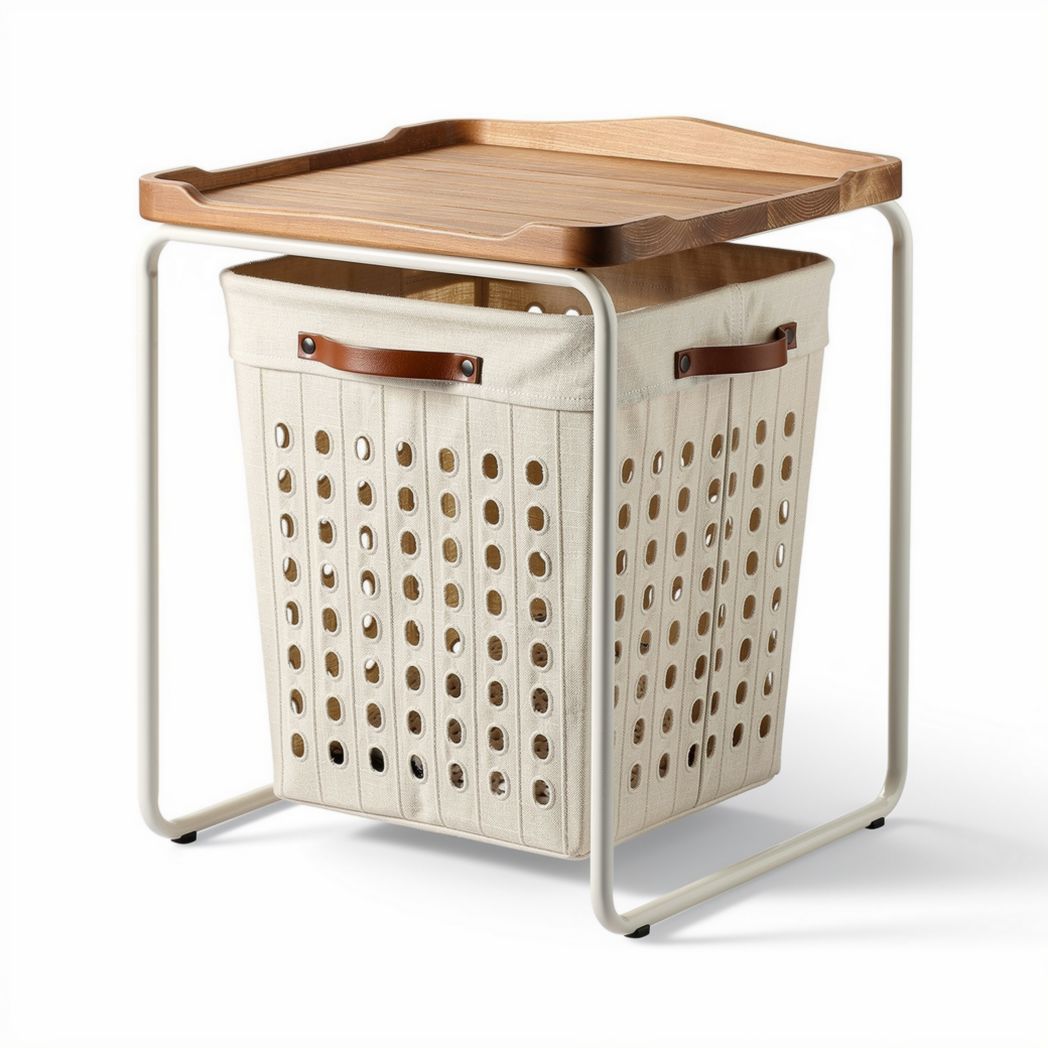 Panier de rangement avec plateau en métal et tissu - 40 x 40 x 60